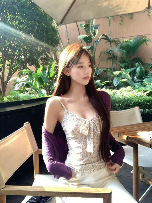 TB022 Ins碎花蝴蝶结吊带