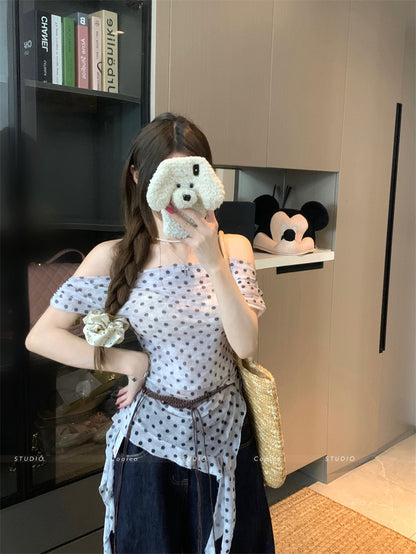 TP113 碎花不规则斜肩上衣