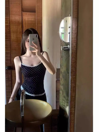 TP034 波点蕾丝吊带