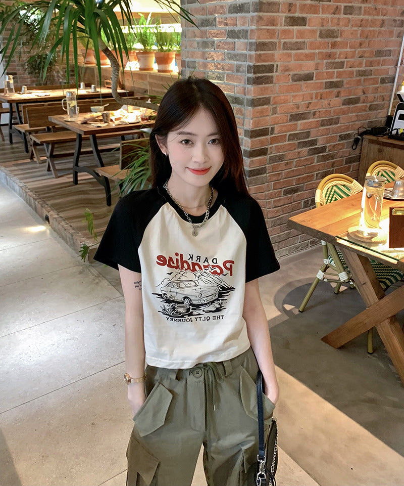 TP086 美式复古印花短袖T恤