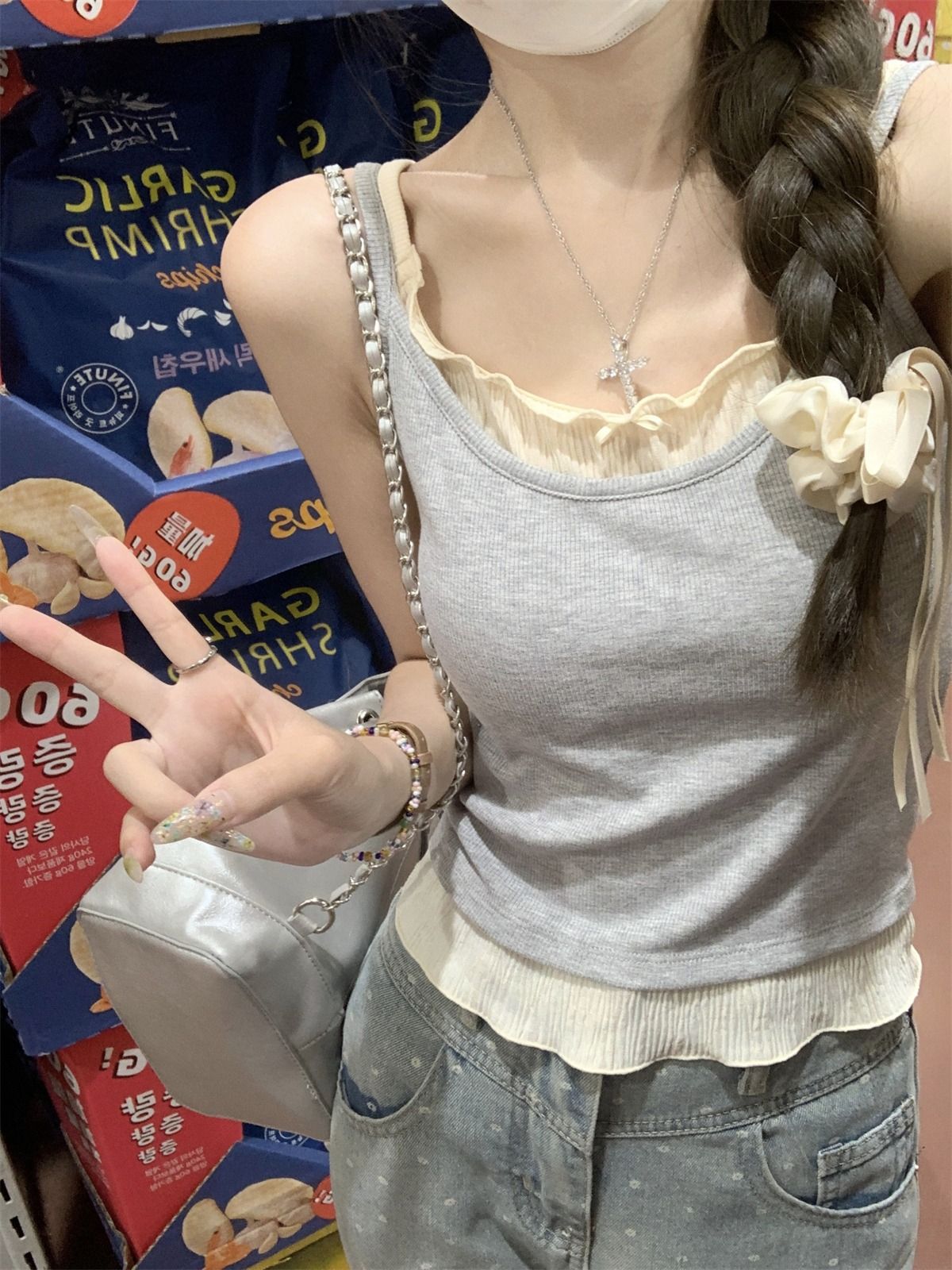 TB021 撞色假两件带胸垫背心