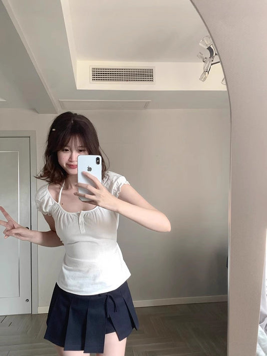 TP111 挂脖系带设计短袖T恤