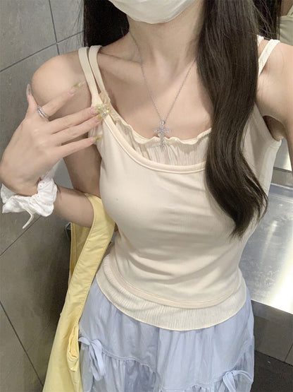 TB021 撞色假两件带胸垫背心