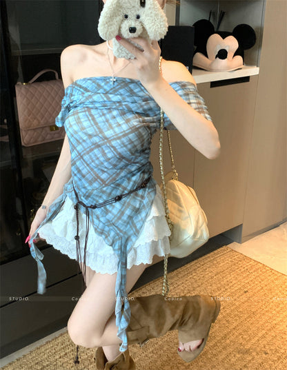 TP113 碎花不规则斜肩上衣