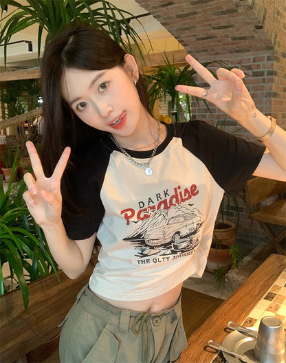 TP086 美式复古印花短袖T恤