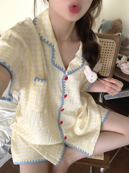 SW001 云朵棉格子睡衣套装