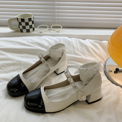HS024 复古法式粗跟玛丽珍鞋