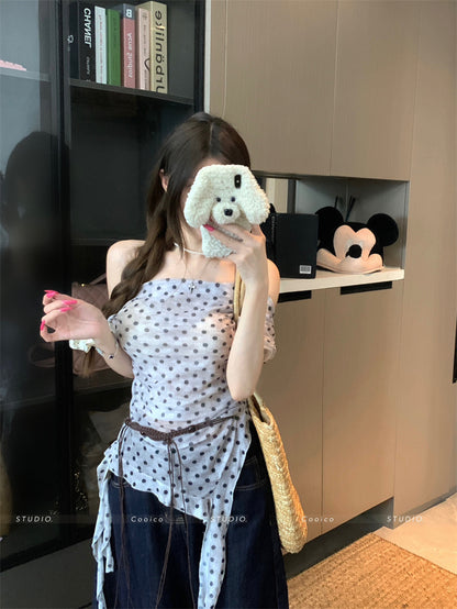 TP113 碎花不规则斜肩上衣