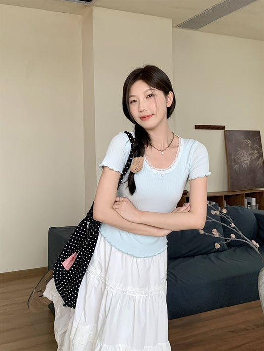 TP044 纯欲风蕾丝拼接上衣