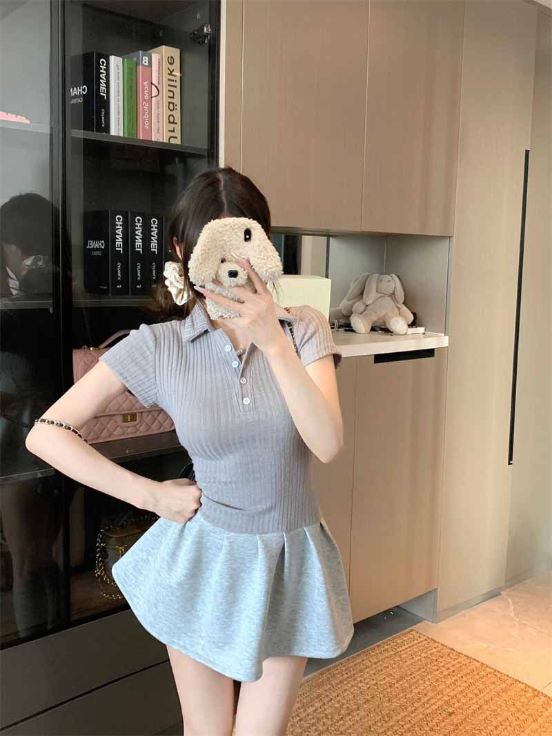 DS007 简约小众Polo领连衣裙