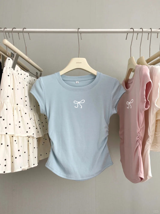 TP102 ins蝴蝶结印花正肩衣服