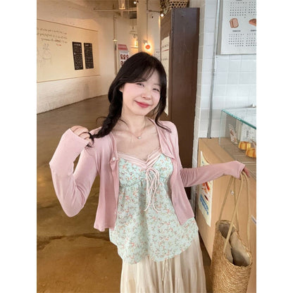 TB024 清新撞色假两件碎花吊带
