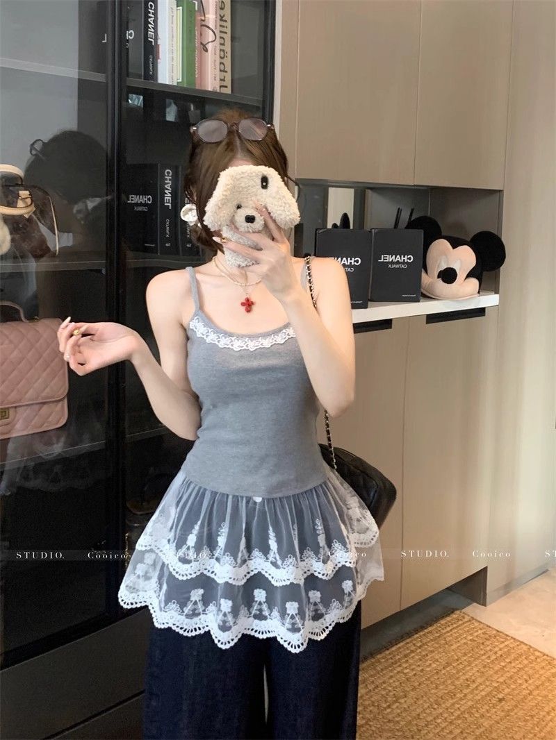 TB019 甜美风下摆蕾丝拼接叠穿吊带