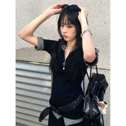 TP069 POLO领短袖假两件撞色T恤