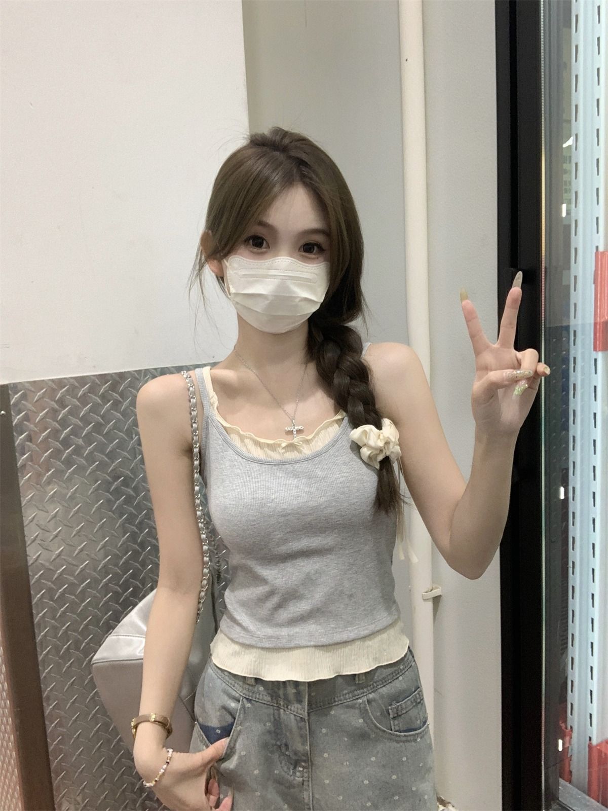 TB021 撞色假两件带胸垫背心
