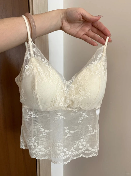 TB013 带胸垫半透视吊带蕾丝内搭