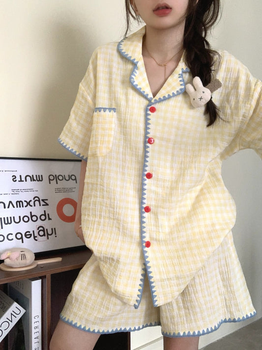 SW001 云朵棉格子睡衣套装