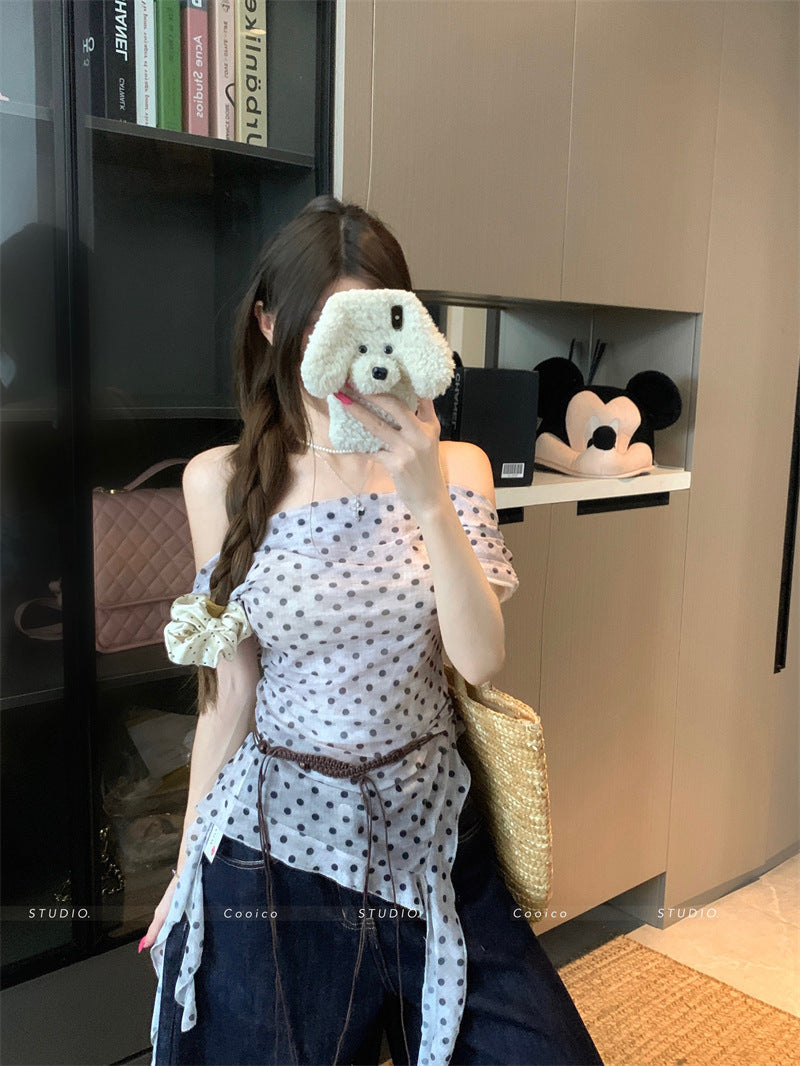 TP113 碎花不规则斜肩上衣