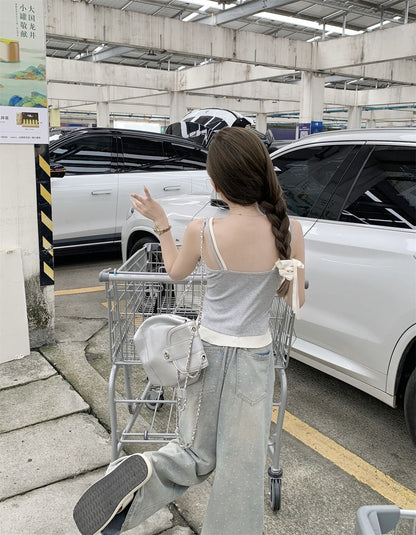 TB021 撞色假两件带胸垫背心