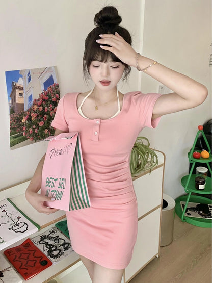 DS014 多巴胺假两件连身裙