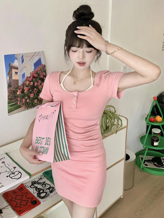DS014 多巴胺假两件连身裙