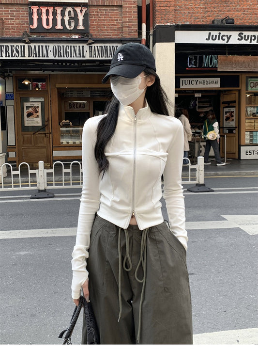 TP095 设计感鱼骨拉链长袖上衣