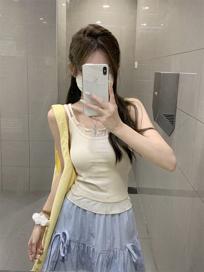TB021 撞色假两件带胸垫背心