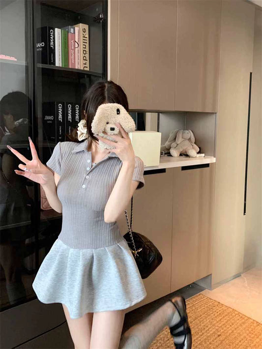 DS007 简约小众Polo领连衣裙