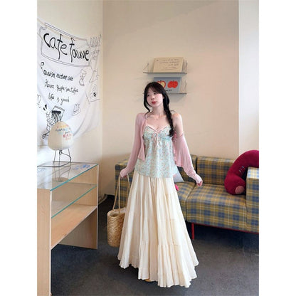 TB024 清新撞色假两件碎花吊带