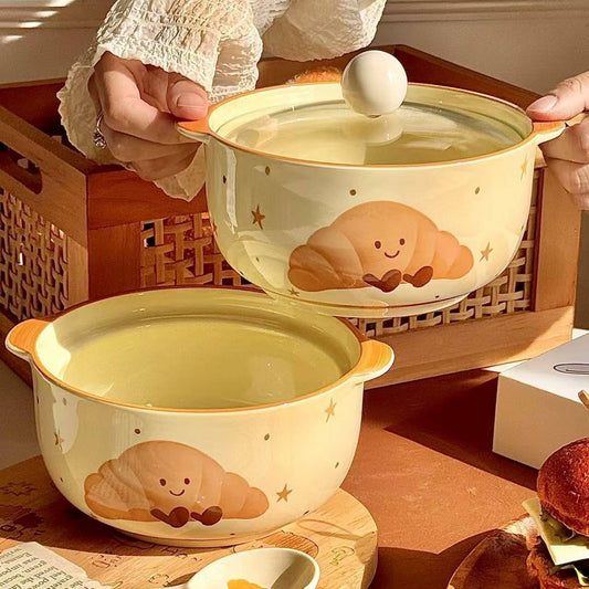 W006 可爱陶瓷泡面碗带盖子