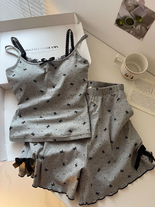 SW036 蕾丝花边带胸垫吊带短裤套装