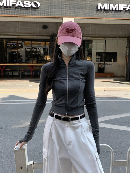 TP095 设计感鱼骨拉链长袖上衣