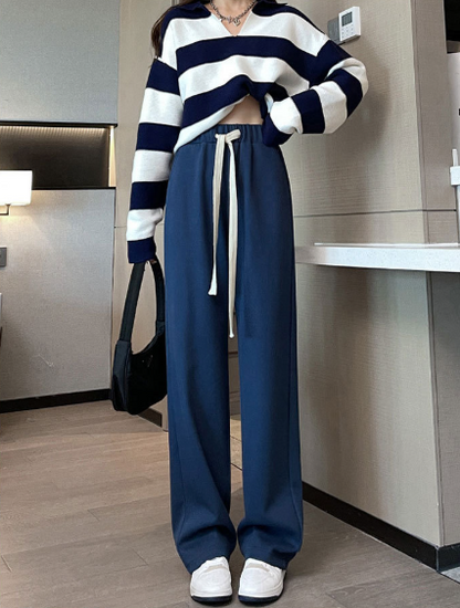 BB004 高腰垂感宽松针织阔腿裤