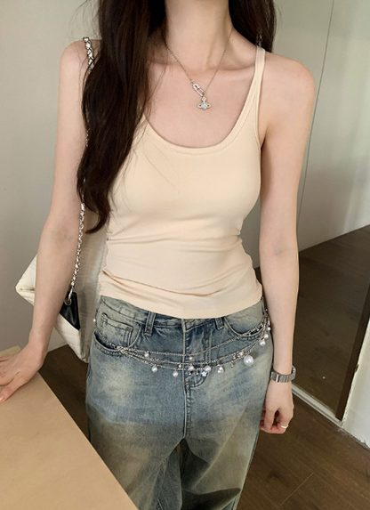 TB005 复古辣妹大U领吊带背心