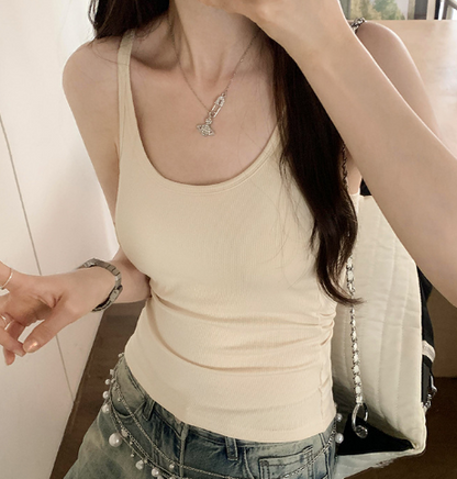 TB005 复古辣妹大U领吊带背心