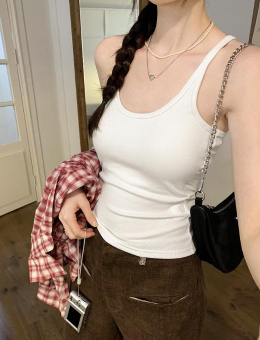 TB005 复古辣妹大U领吊带背心