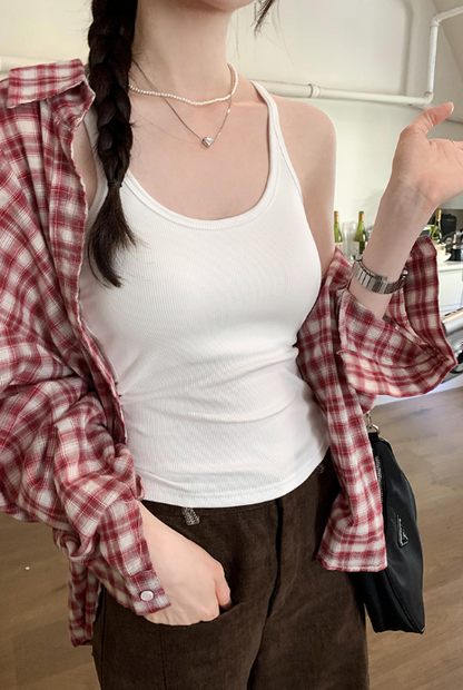 TB005 复古辣妹大U领吊带背心