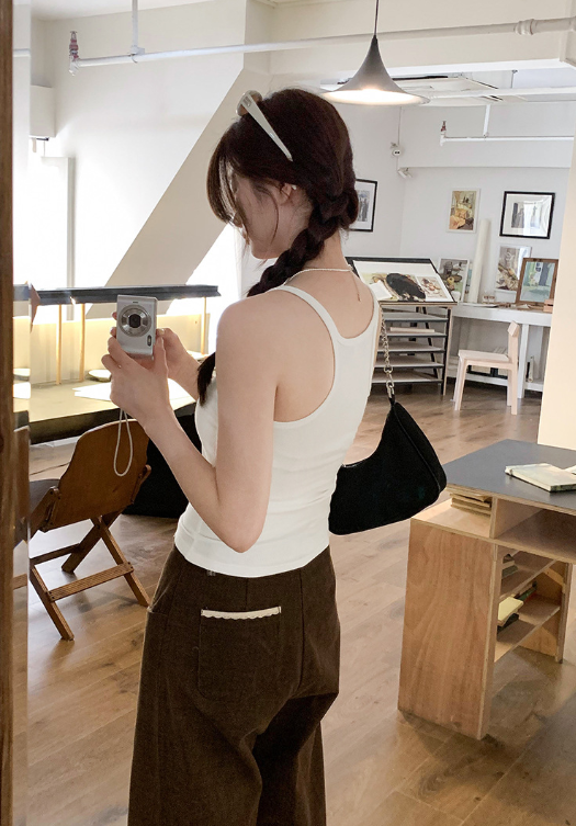 TB005 复古辣妹大U领吊带背心