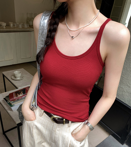 TB005 复古辣妹大U领吊带背心