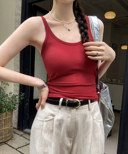 TB005 复古辣妹大U领吊带背心