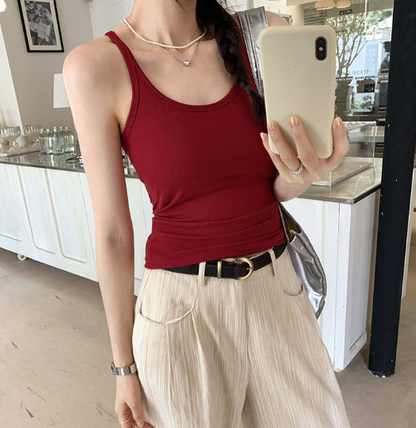 TB005 复古辣妹大U领吊带背心