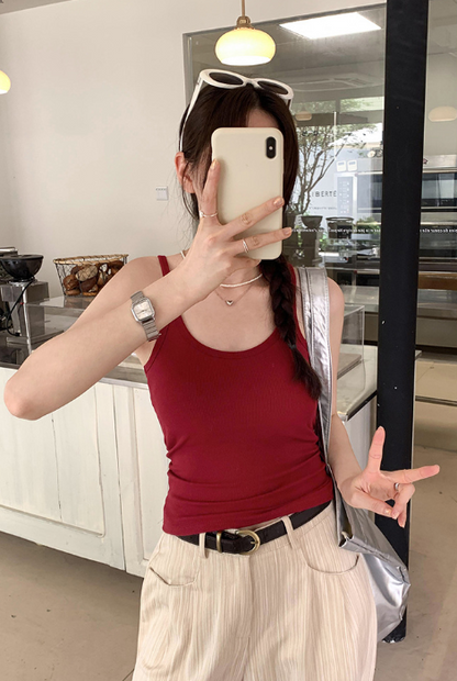 TB005 复古辣妹大U领吊带背心