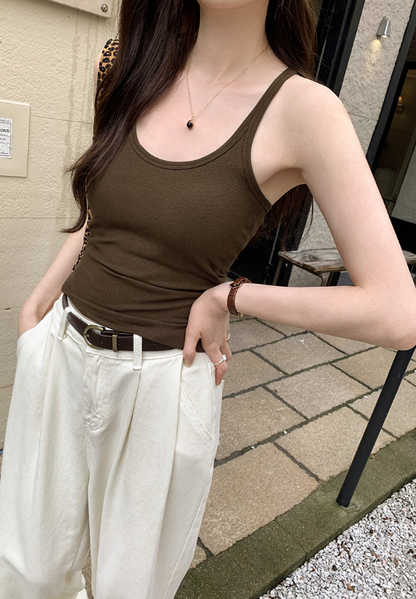 TB005 复古辣妹大U领吊带背心