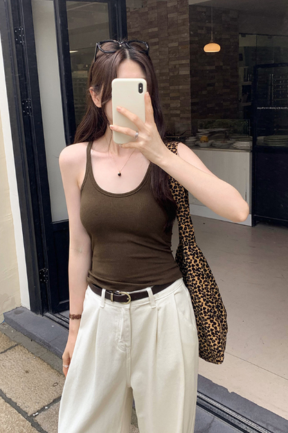 TB005 复古辣妹大U领吊带背心