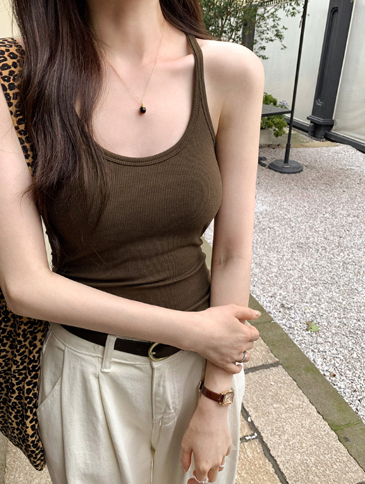 TB005 复古辣妹大U领吊带背心