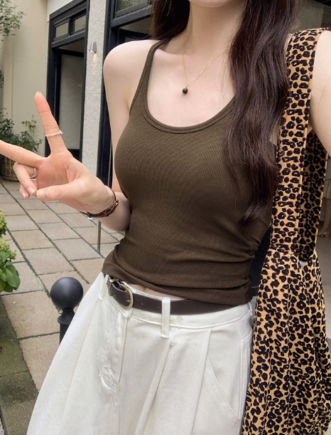 TB005 复古辣妹大U领吊带背心